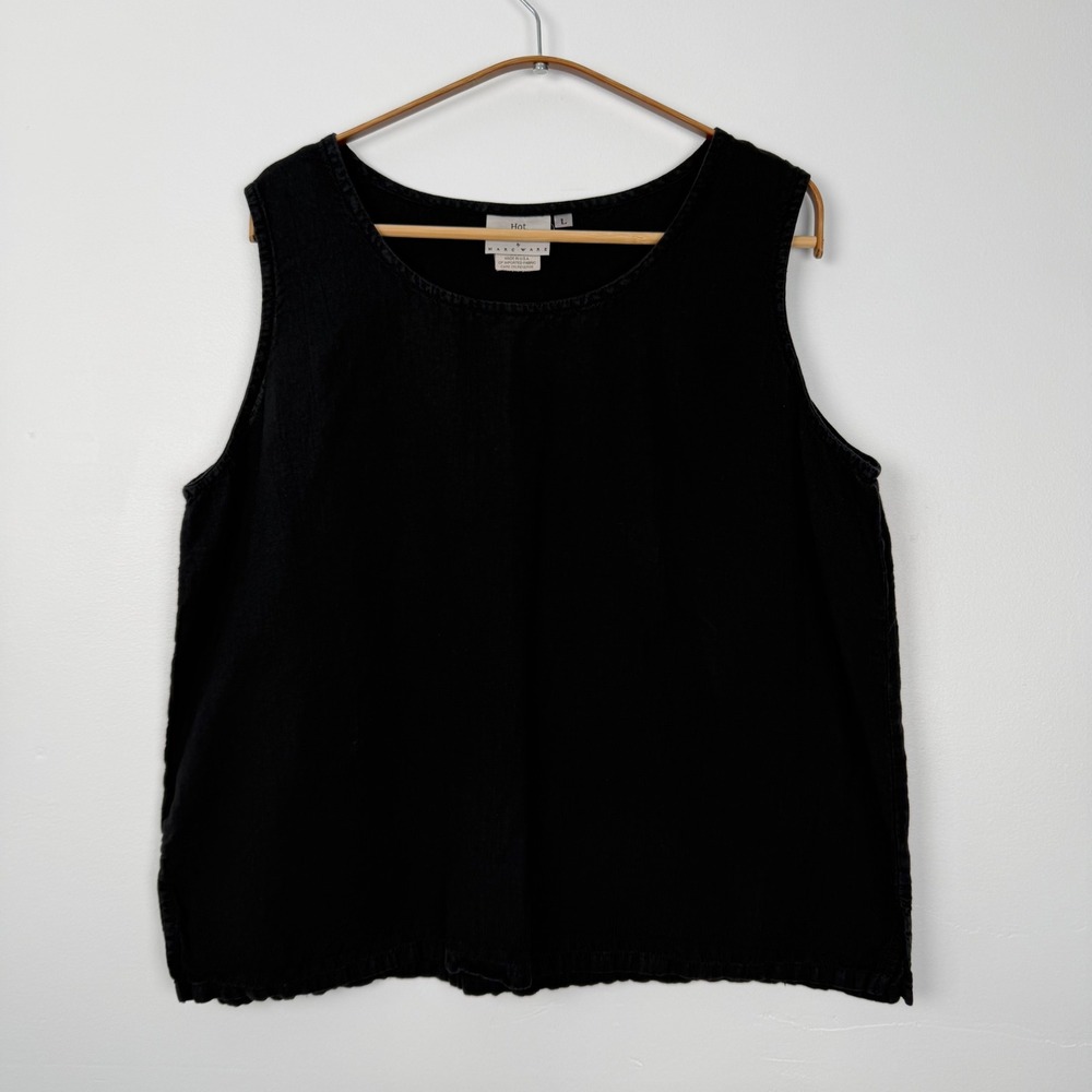 Hot Cotton by Marc Ware Black Linen Blend Sleeveless Scoop Neck Top Large USA